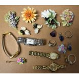 Jewellery and Watches - a Tissot lady's wristwatch; a ceramic orchid brooch and earrings;