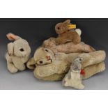 Steiff Stuffed Toys - Floppy Hansi Sleeping Bunny Rabbit, yellow tag, No 5705/20; another, Hoppy,