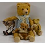 Bears - a large mid 20th century golden yellow Teddy Bear, amber plastic eyes, moulded nose,