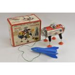 Yonezawa (Japan) Moon Explorer - tinplate moon walking vehicle in red and white with detailed