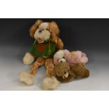 Steiff Stuffed Toys - Schlenkerhund Standing & Walking Dog, green and orange apron, yellow tag,