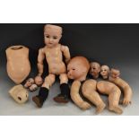 Dolls - a bisque head doll, sleeping brown eyes, open mouth, No 102/10,