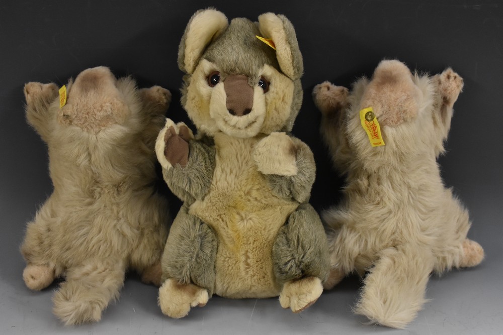 Steiff Stuffed Toys - Cozy Koala Bear, yellow tag, No 5358/27; others a pair Molly Woodchuck Lying,