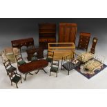 Dolls House Accessories - assorted furniture inc wardrobe, serpentine four drawer cheat, sideboard,