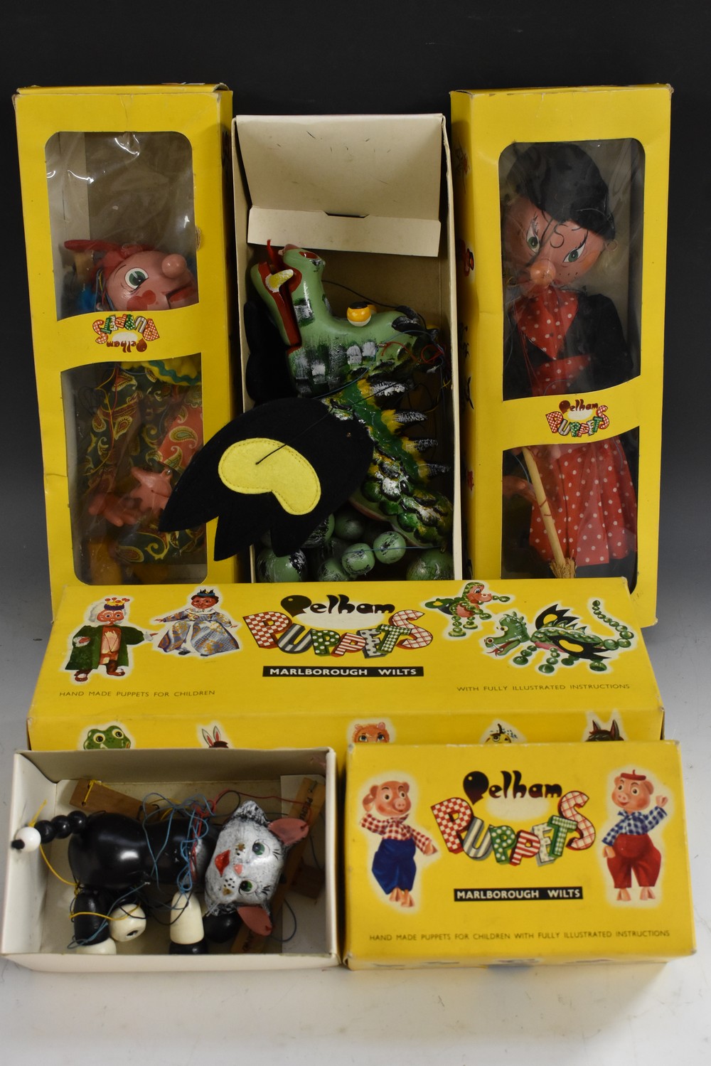 Pelham Puppets - SM2 Witch, hinged mouth, black dress, red and white spotted apron,