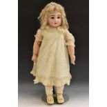 Jumeau - a Tete Bebe, bisque porcelain head doll, fixed blue eyes, closed mouth, blond hair,