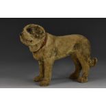 An early 20th century papier mache candy container, standing St Bernard dog, twisting pull off head,