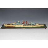 A scratch built wooden model of HMS Exeter, the York Class Crusier, commissioned 27th July 1931,