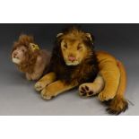 Steiff Stuffed Toys - Lying Leo Lion Replica, yellow tag, No 0111/21; another smaller Leo Standing,