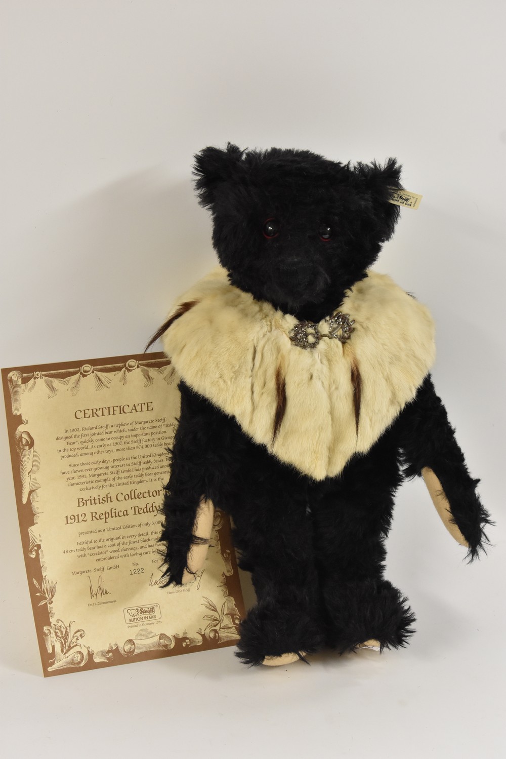 Steiff - a British Collector's Limited Edition 1912 Replica Teddy Bear, Black 48cm,