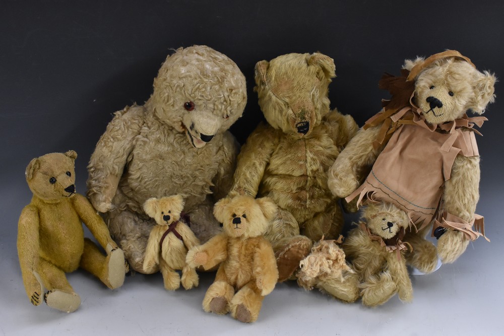 Teddy Bears - an early 20th century hump back gold plush beat, centre seam, pointed snout,