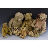 Teddy Bears - an early 20th century hump back gold plush beat, centre seam, pointed snout,