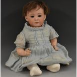 Gebruder Heubach - a bisque porcelain head baby doll, sleeping blue eyes, closed mouth,