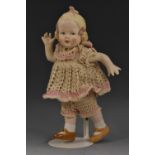 Gebruder Heubach - an all bisque porcelain character doll, 10490 Elspeth, painted moulded face,