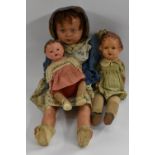 Dolls - a large composite walking doll, swivel head action, sleeping blue eyes, open mouth,