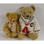 Merry thought - a teddy bear, covered in worn gold plush, black/amber eyes, swivel joints,