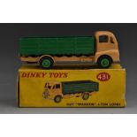 Dinky Toys - 431 Guy Warrior 4-Ton lorry, beige cab (no windows), dark green back, green hubs,