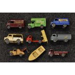 Matchbox Toys - No 13 Wreck Truck, tan body, red crane and hook, metal wheels,