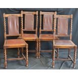 A set of four oak barley twist dining chairs,