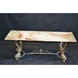 An onyx topped rectangular coffee table, gilt metal frame,