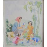 M Ravenhill Hart (1940) The Picnic, a 1940's book illustration signed,