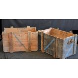 Two pine ammunition crates, 76cm, 45cm, 45cm,