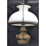 A Victorian hanging oil lamp with opaque glass shade