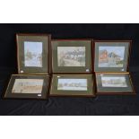 Margaret Haiton (Castle Donington Artist) Six views of Castle Donington all signed, watercolours,