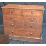 A Victorian oak chest of drawers, stamped Gillows, carved initials to ends, c.