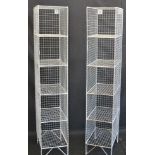 A pair of Industrial salvage metal shelving units, five tiers, 167cm high, 45cm deep, 30cm wide,