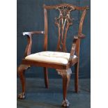 A Chippendale design mahogany armchair, Cupid's bow cresting,