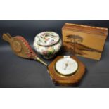 An aneroid wall barometer; a marquetry box; a Staffordshire Chintz rose bowl;