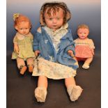 Dolls - a large composite walking doll, swivel head action, sleeping blue eyes, open mouth,