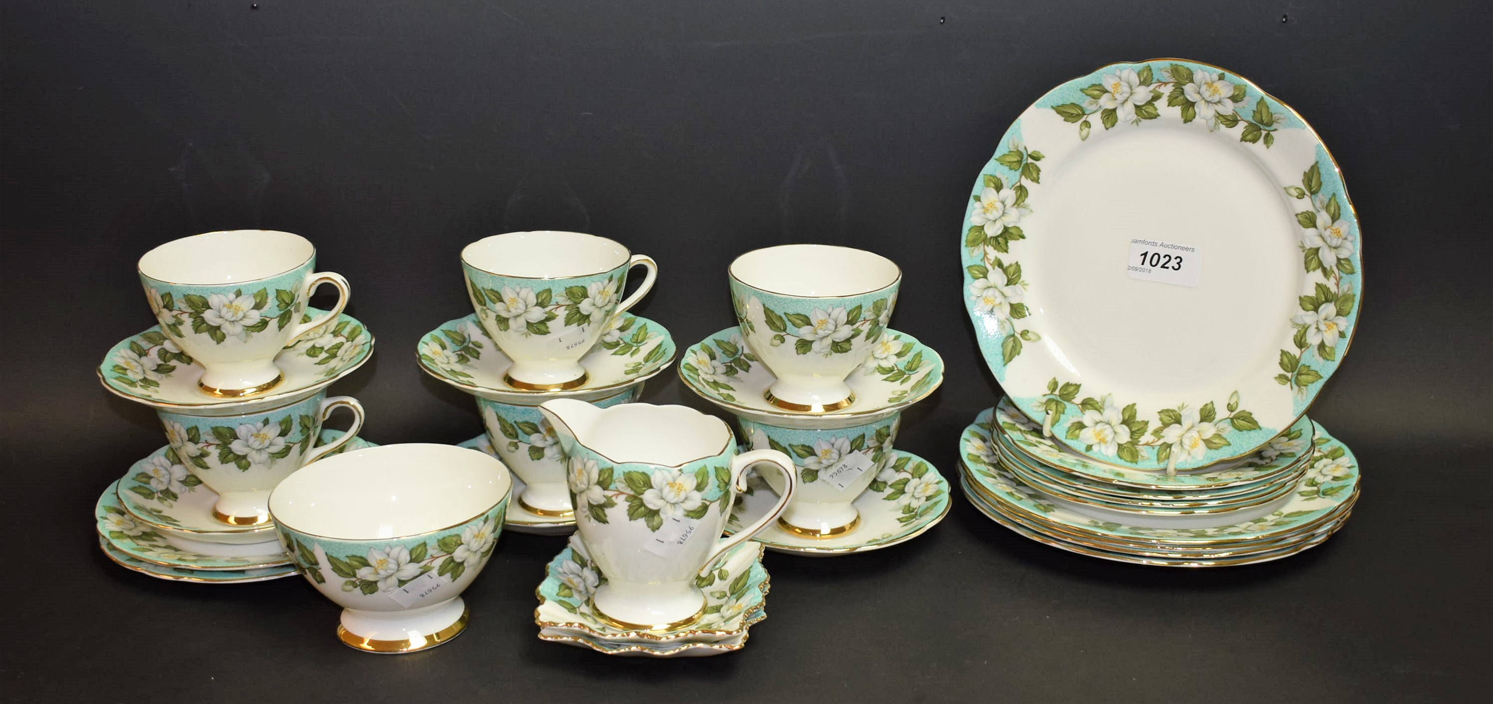 Ceramics - a Gladstone china Montrose pattern tea set including cups, saucers, side plates,