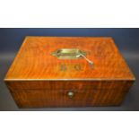 A Victorian brass bound oak document box, the hinged cover with swing flush handle,