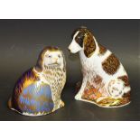 A Royal Crown Derby paperweight, Molly, printed marks, gold stopper; another, King Charles Spaniel,