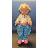 Chad Valley - a "Bambina" felt doll, blue and black painted eyes,