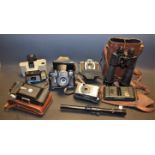 Cameras - Zenit; Polaroid, Liebarman and Gortz 25x52 binoculars; Nikko Stirling 4x15 sight,