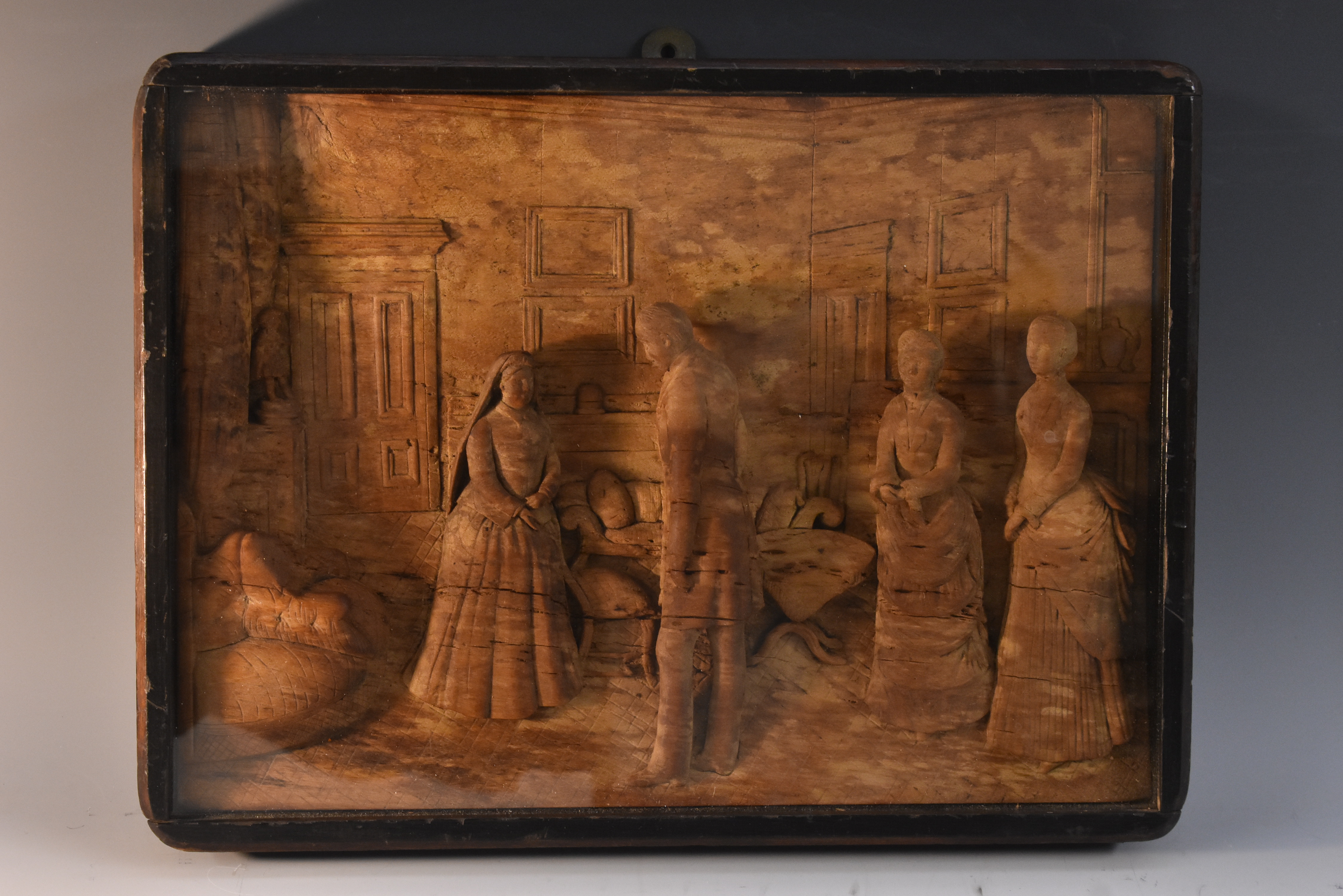 A 19th century folk art cork diorama, in relief with Queen Victoria and Prince Albert, 25cm x 34.