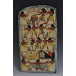 An Ancient Egyptian style panel, painted in the manner of a sarcophagus section,