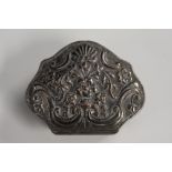 An 18th century shaped serpentine snuff box, chased with flowers and leafy scrolls, 6cm wide, c.