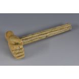 An early 19th century marine ivory and bone novelty gavel or walking cane handle,