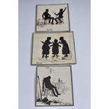 English School (19th century), a set of three satirical silhouettes, full-length, The Nightcap,