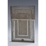 An Indian silver coloured metal filigree rectangular visiting card case, push-fitting cover, 10.