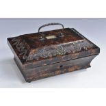 A 19th century French scumbled and cute steel sarcophagus work box,