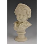 A late 19th century Parian ware bust, of a young boy, waisted socle,