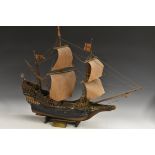 A softwood model ship, Mayflower, The Ship of the Pilgrim Fathers, brass plaque ensuite,