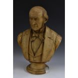 A 19th century plaster library bust, of William Ewart Gladstone, socle base, 52.5cm high, c.