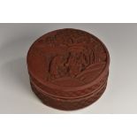 A Chinese cinnabar lacquer circular box and cover,