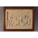 A Grand Tour style composition rectangular plaque, in relief with satyr and Bacchic infants, 12.